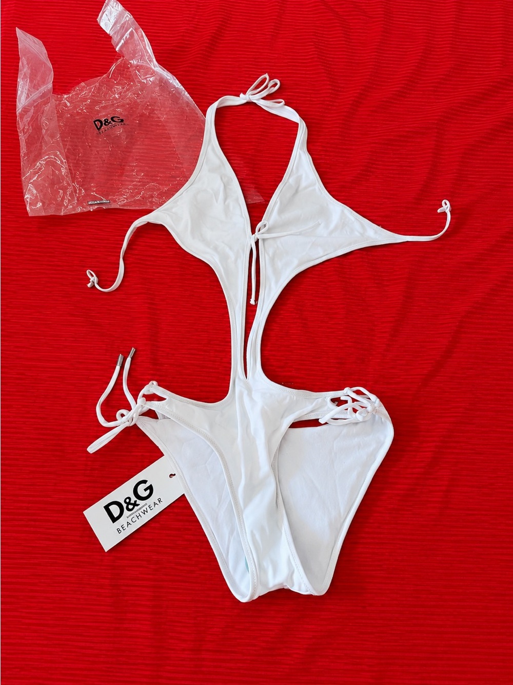 D&G White Cutout Tie Monokini